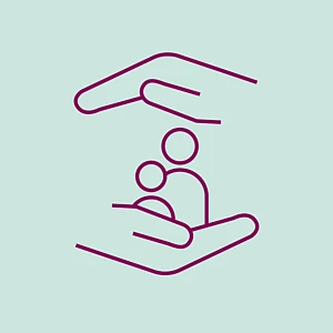 Icon mit zwei Personen, die schützend zwischen zwei Händen gehalten werden