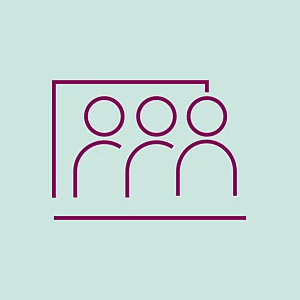 Icon mit drei Personen in einem angedeuteten Raum