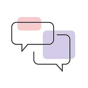 Zwei gestaltete Sprechblasen, die einen Dialog symbolisieren