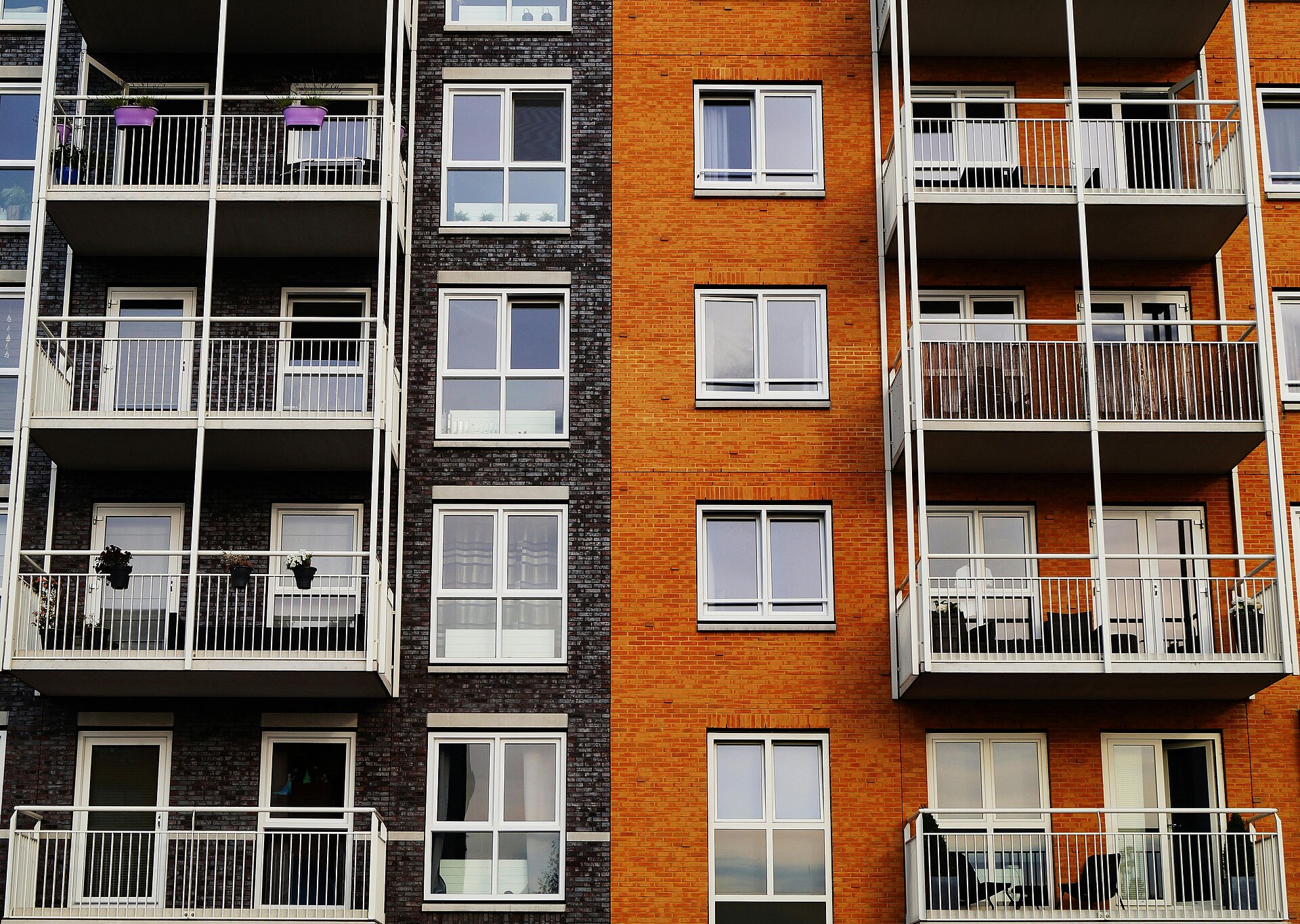 Foto einer Hausfassade mit mehreren Wohnungen